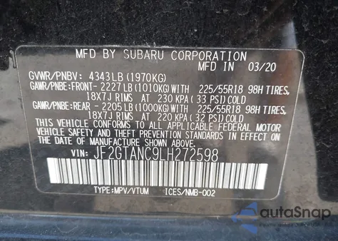 2020 Subaru Crosstrek Limited from USA, damaged, VIN JF2GTANC9LH272598